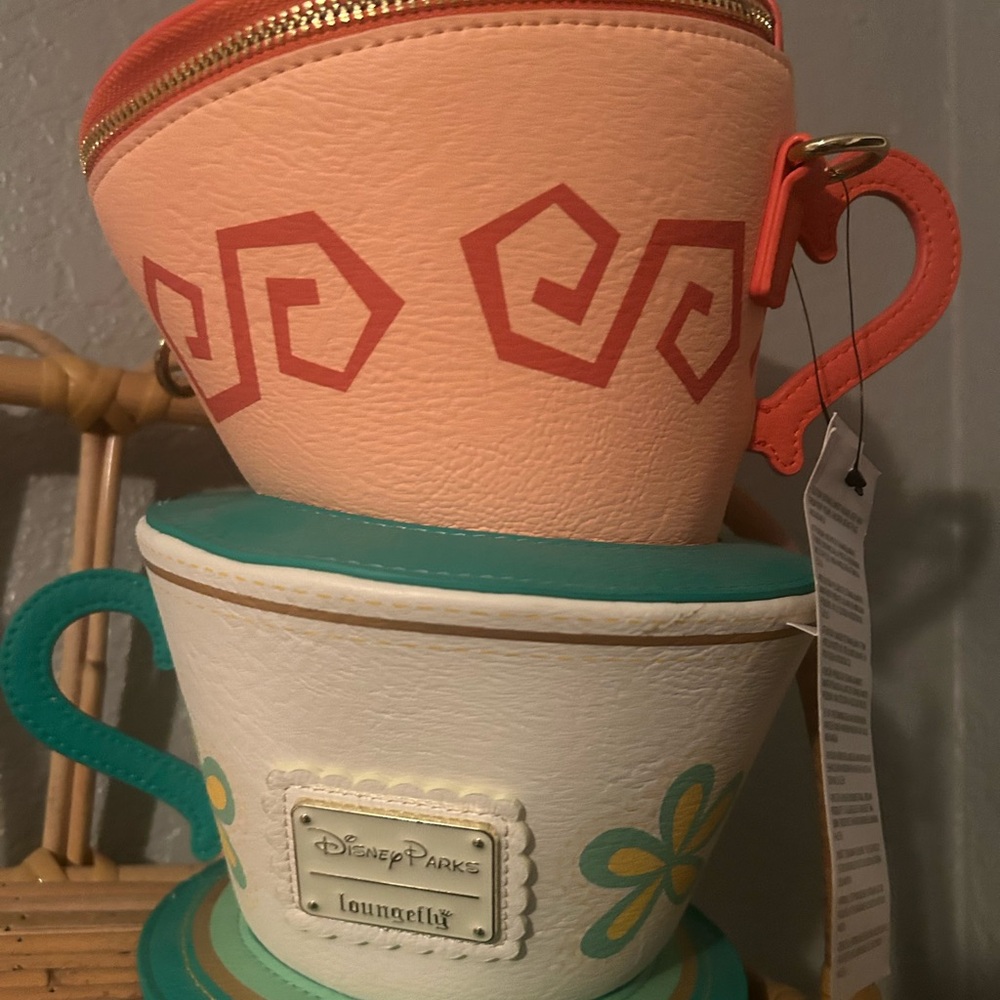 Loungefly Disney Parks Teacup Crossbody Bag - Peach, Teal, White
